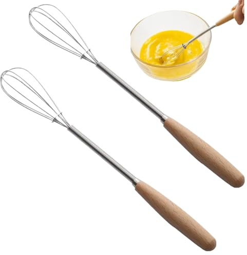 Tiny Whisk 2pcs 8 Mini frusta lunga con manico in legno Non Stick Acciaio inossidabile Whisk di uova per cucinare la frusta a palloncino a mano multipla per casa, ristorante piccolo frusta