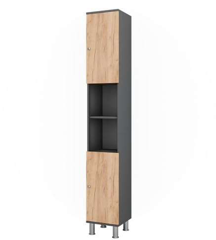 Vicco Hochschrank Fynn, Anthrazit/Goldkraft Eiche, 30 x 190 cm | zur Aufbewahrung von Badutensilien und Handtüchern