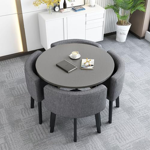 Modernes rundes Konferenztisch-Set mit Stühlen, 80 x 75 cm, Esstisch für Haus, Garten und Restaurant, stilvolle Frühstücksbar-Möbel zum Essen