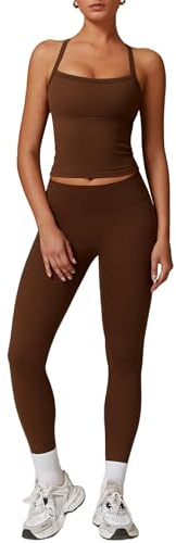 IDOPIP Sportanzug Zweiteiler Damen für Fitness: Neckholder Sommer Outfits mit Polster und hohe Taile Leggings - Gym Set mit Riemenrücken für Yoga, Pilates und Workout