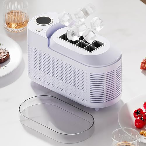 Mini Machine à glaçons de comptoir, Petite Machine à glaçons avec Cordon d'alimentation Allume-Cigare, 8 glaçons prêts en 10 Minutes, silencieuse et économe en énergie, idéale pour Les fêtes Purple