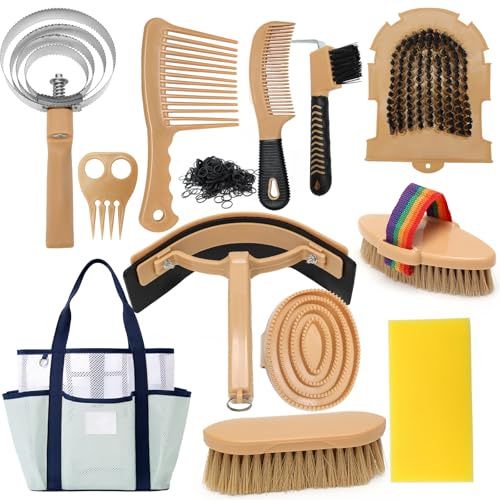 IDUNSEED Kit per la toelettatura del cavallo da 13 pezzi con 12 accessori