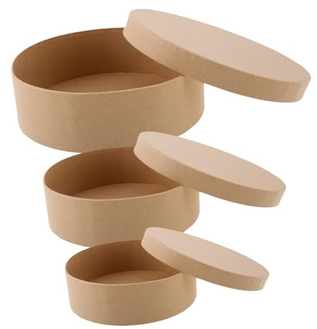 HORIALENCE 3 Cajas Redondas de Papel con Tapa, Caja Vacía para Dulces y Obsequio, Diseño Diy, para Panadería y Recuerdo de Fiesta
