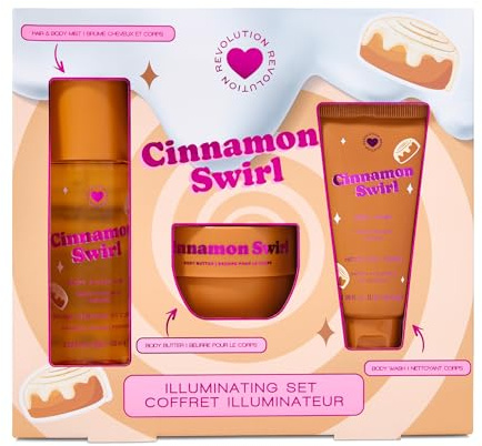 I Heart Revolution Cinnamon Swirl Gift Set, 3-Piece Bath & Body Trio, Festive Cinnamon & Vanilla Scent, Vegan & Cruelty-Free