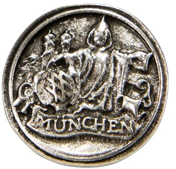 Alpenflüstern Ansteck-Pin München - Trachten-Anstecker, Trachtenschmuck für Damen und Herren (antik-silber-farben) API135