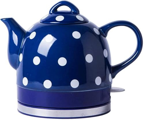 Bouilloire électrique électrique en Céramique sans Fil Bouilloire Théière-Retro 1.0l, 1000w Eau Rapide pour Thé, Café, Soupe, Flocons D’Avoine-Base Amovible, Protecti, Blue