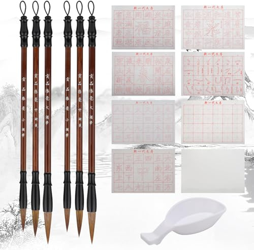 Linkstyle Set da 23 pezzi per calligrafia cinese senza inchiostro, 16 pezzi di carta per scrittura ad acqua, 6 pennelli tradizionali per calligrafia, piatto d'acqua per principianti