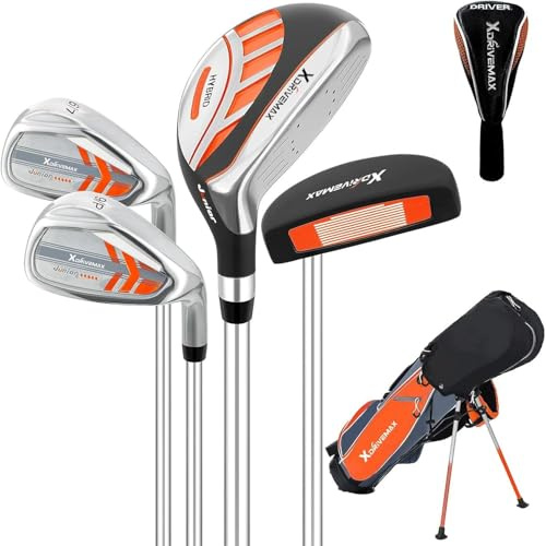 6 Pieces Kids Golf Club Set, Junior Golf Club Set Ages 4-12 Includes Stand Bag, 1# Drive, 5# Hybrid, 6/7#, 9/P# Irons and Putter Right Hand for Boys Girls,Orange,6-10 Ages
