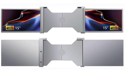 Taruor Monitor de Expansión de Tres Pantallas, Monitor Portátil de 15 Pulgadas con Estructura Estable, Diseño Plegable y Giratorio, Fácil Instalación para Portátiles de 15 a 17 (15 pulgadasGris)