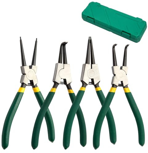 SUNNYNEST 4 Set Circlip Pliers Snap Ring Pliers Set 7inch Internal External Straight Bent Tip Circlip Pliers Heavy Duty Snap Ring Pliers Set with Durable Springs and Soft Handles Storage Box