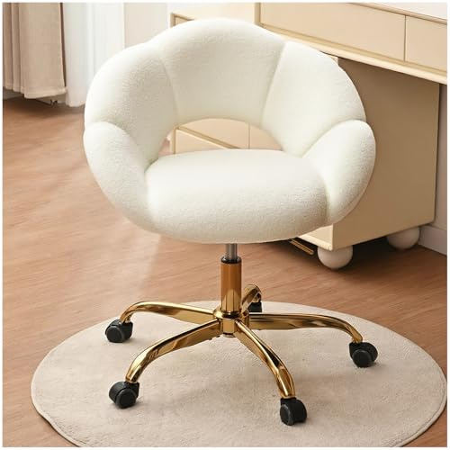 SUPPNEED Schreibtischstuhl, Schminktisch Stuhl, Boucle Home-Office Chair, Drehstuhl Bürostuhl Höhenverstellbar, Gold-Beine Desk Chair, Ästhetischer Schminkstuhl mit Rollen für Schlafzimmer (Beige)