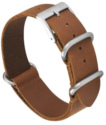 Veruying 20/22mm Correa monobloque de cuero de silla de montar vintage, Marrón, 20mm