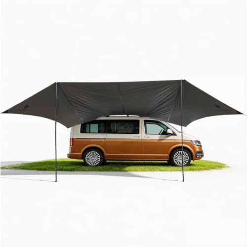 GEERTOP 3,5 x 5,8 m Auto Markise Sonnensegel, Wasserdicht 3000 mm Große Vorzelt Auto mit 2 Stangen, Wasserabweisendes Sonnendach für Autocamping, SUV, MPV, Wohnmobil(Grau)