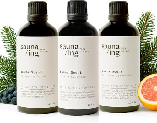 Saunaaufguss Set 3 x 100ml - Sauna Aroma mit Reinen Ätherischen Ölen – Saunaöl Geschenkset – Hergestellt in Finnland