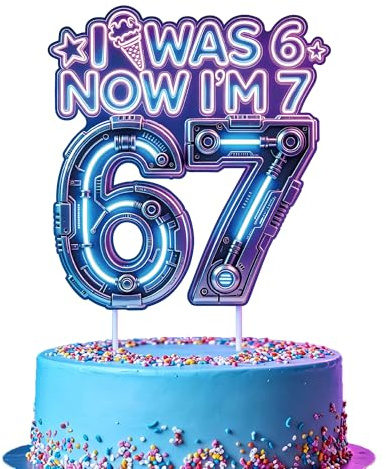 6 7 Geburtstag Deko Tortendeko - 1 StüCk Tiefviolett I was 6 Now I'm 7 Tortendekoration Cyber Technologie Stil Thema für Sweet Donut Thema SIX Seven Junge Mädchen Party Jubiläen