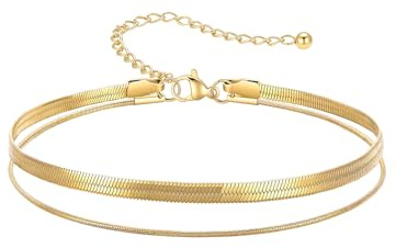 FOCALOOK Gold Ankle Bracelets for Women, 3mm Flat Snake & 1mm Round Snake Chain Anklets Set, Stainless Steel Layered Foot Chain, Double-Layer Anklet, Waterproof Foot Jewellery for Summer Beach