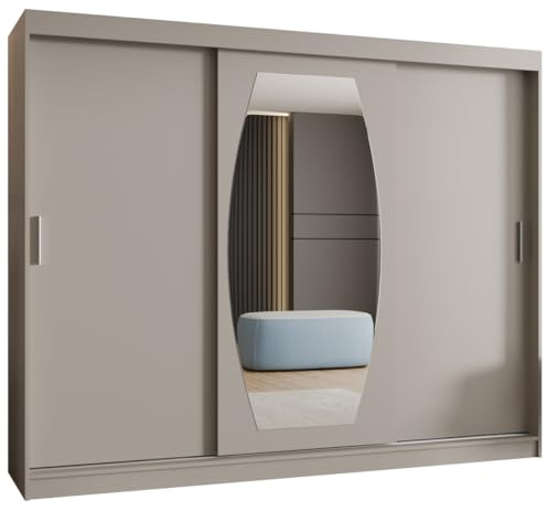 ABIKSMEBLE - Armoire Porte Coulissante - Dressing avec Miroir - Armoire Penderie - Placard Chambre Rossa 250 Cachemire - 200 cm (H) x 250 cm (L) x 62 cm (P)
