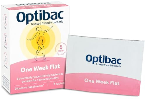 Optibac Probiotics One Week Flat - Vegan Digestive Probiotic Supplement - Suitable for Bloating as Gluten Free - Most Trusted & Recommended Brand - 1 Week Supply, 7 Sachets
