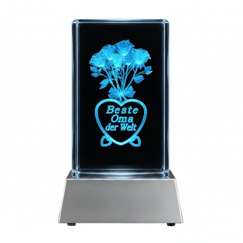 Kaltner Präsente LED Kerze/Kristall Glasblock - 3D-Laser-Gravur/Muttertagsgeschenk für Oma/Weihnachtstag/Geburtstagsgeschenk für Oma