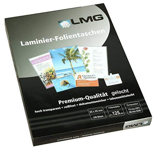 LMG LMG65X95-125SL Laminierfolien 65 x 95 mm, 2 x 125 mic mit Langloch, 100 Stück