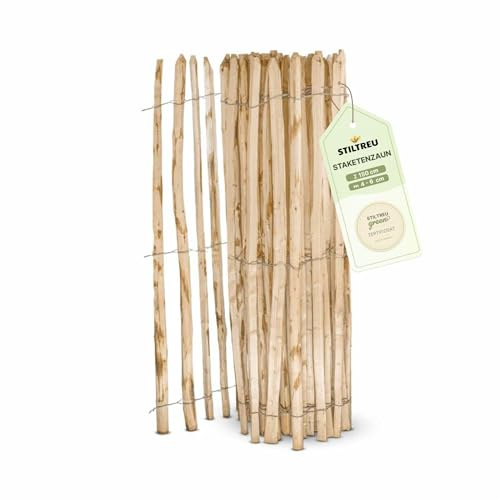 STILTREU Englischer Staketenzaun Kastanie - Länge 5 Meter, Höhe 150 cm, Lattenabstand 4-6 cm