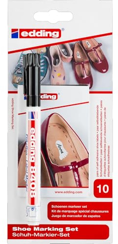 edding 8408 Schuhmarker-Set - schwarz - 1 Stift und 10 Etiketten - Rundfeder 0,75 mm - zum Beschriften von persönlichen Schuhetiketten