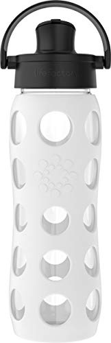 Lifefactory LG4321BWH4 22 Oz Glass Water Bottle with Active Flip Cap/Silicone Sleeve, Optic White