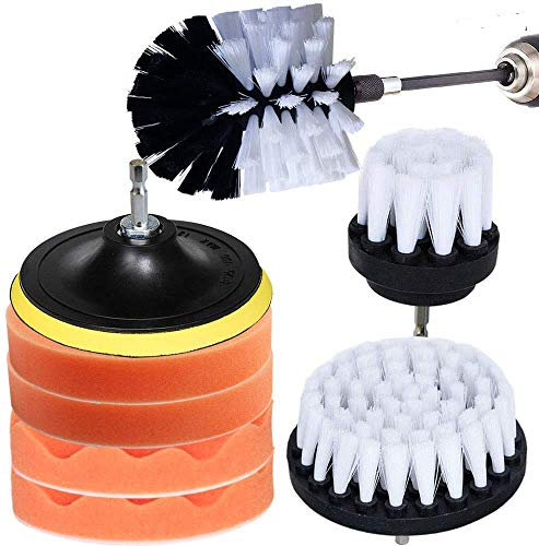 Kagni Brosse de Nettoyage - 9 Tampons en éponge pour le polissage extérieur de la voiture et brosse perceuse nettoyage souples avec une extension de 150 mm pour le nettoyage interne de la voiture