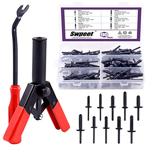 Swpeet 131 st poly-nitpistolset med 1 st verktyg för borttagning av nitar, 90 st poly-nitar sortimentsats verktyg för alla plastnitar säker metall- eller plastklämmor borttagning - gratis fästborttagare ingår