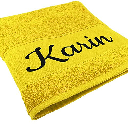 Deitert Handtuch mit Namen oder Wunschtext Bestickt, personalisiertes Duschtuch, individuelles Badetuch, 100% Baumwolle, 100 x 50 cm gelb