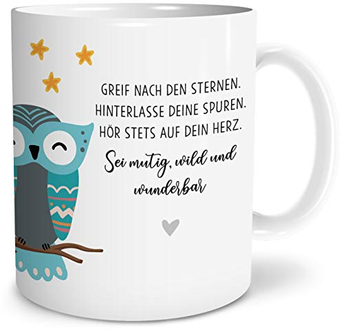 OWLBOOK® Geschenke für Kinder Mitbringsel Kindergeburtstag Boho Eule Kinder Tasse Geschenke Geschenkideen für Jungs Jungen zum Geburtstag Taufe Kindertasse Trinkbecher Keramik 300 ml