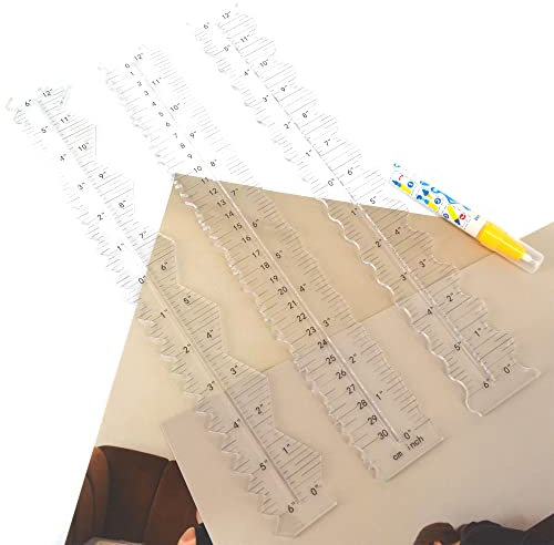 UPTTHOW 3 x Acryl-Papier-Lineal zum Schneiden von Papier bis gewellten Linien, gezackte und unregelmäßige Kanten, 30,5 cm, Messwerkzeug für Ingenieur, Schule, Büro, Architekten und Zeichnen