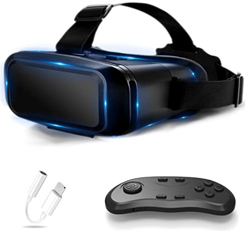 JYMYGS Gafas de Realidad Virtual, 3D VR Gafas con Controlador Bluetooth para Juegos Visión Panorámico VR Glasses para iPhone 13 Pro Max/13 Pro/13/12/11, para Samsung Galaxy S21, Huawei, Xiaomi