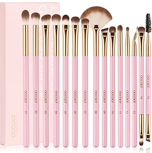 Docolor Augen Make-up Pinsel 15Stück lidschatten pinselset lidschattenpinsel für Lidschatten, Augenbraue, Eyeliner, Blending,Rosa