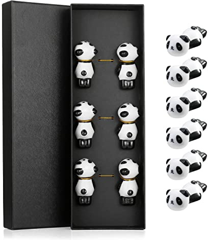 6 Stück Keramik panda Essstäbchen Ablagen mit Geschenkbox ,stäbchen Ablagen ,chopsticks holder schwarz Stäbchenhalter,Essstäbchen Halter für stäbchen,Chopsticks Shelves Stäbchenauflage