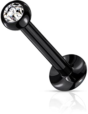 Paula & Fritz® Push-In Labret Piercing Zirkonia Klar Chirurgenstahl 316L Set 0,8-mm 1-mm 1,2-mm Stab-Dicke Madonna Medusa Ohr-Stecker Labret Stud