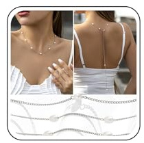 TseenYi rückenfreie Halskette mit Perle auf der Rückseite, Vintage, Sommer, Hochzeit, Schmuck für Damen und Mädchen (Silber)