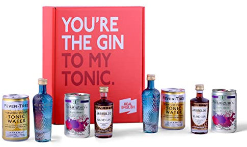 Real English Tiny Gin Curator 4 x 50ml Gin Bottles, 4 x Canned Mixers | Different Mini Gin & Mixer Selections Every Month | Limited Edition - Free Spirit Measure | Ideal Gin Gift Set & Gifts for Men
