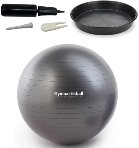 ATC Handels GmbH Gymnastikball Set Ø 45, 55, 65 & 75cm inkl. Stopperschale, Ballpumpe, Ventilöffner und Maßband - Fitness, Therapie und als Sitzball fürs Büro, 55cm, anthrazit
