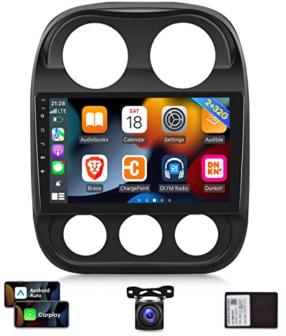 [2G+32G] Car Radio for Jeep Compass Patriot 2010-2016, 10.1 inch Android 11 Touch Screen Stereo, Carplay/Android Auto/Mirror Link/1080P/SWC/Bluetooth/WiFi + AHD Backup Camera for Jeep Compass