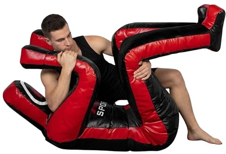 MMA Grappling Dummy 180 cm – Judo, brottning, BJJ, självförsvarsträning dummy vinyltyg ofylld boxningssäck för submission- och försvarsövningar (röd – vinyl)