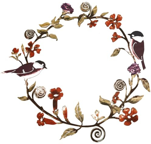 CREATCABIN Kranz Vogel Metall Wanddekoration Vögel Auf Dem AST Kunst Eisen Wandschilder Blumen Hängende Dekoration Ornament Skulptur Vintage Für Balkon Garten Zuhause Veranda Im Freien 30.2x30cm