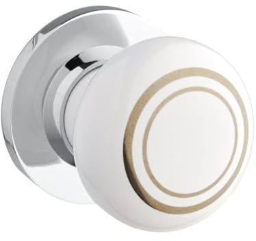 Designer Levers - Ceramic Door Knob - White Ceramic/Silver Band/Chrome Rose - 1 Pair - Fixings Included - 60mm Diameter - Interior Use