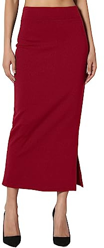 Jupe crayon longue élégante pour femme - Jupe longue d'été avec fente - Couleur unie - Robe longue d'affaires - Jupe de loisirs - Jupe d'été - Ligne A - Jupe patineuse, rouge, L