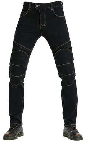 CFlong Pantalones de Motocicleta para Hombre/Mujeres Pantalones de Protección Blindados con Rodilleras Extraíbles y Almohadillas de Armadura CE (Negro,L)