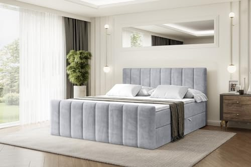 ALTDECOR Boxspringbett mit Matratze und Lattenrost, Boxbett, Topper, Fußteil, Polsterbett mit Bettkasten, Bett mit Stauraum H3-Matratze, Springboxbett - OTTA-Z - 180x200 - Grau Monolith 84