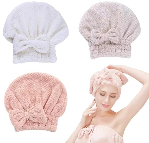ROMOLY Asciugamani Capelli Turbante 3PCS, Super Assorbente, Asciugatura Rapida, Turbante in Microfibra, Ideale per Donne, Adulti e Bambini.