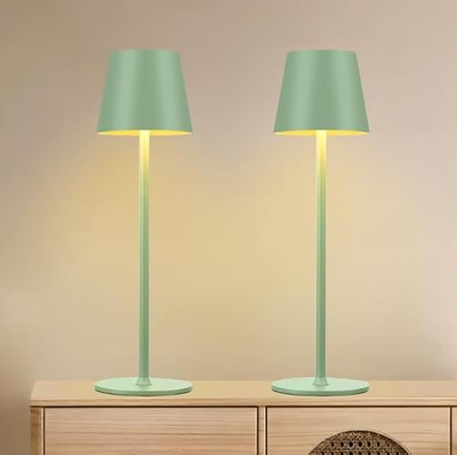 Zoeger Lot de 2 lampes de table LED à intensité variable, sans fil, rechargeables, couleur de lumière chaude 3000 K, pour l'intérieur et l'extérieur, avec USB-C, aluminium, étanchéité IP54 (green)