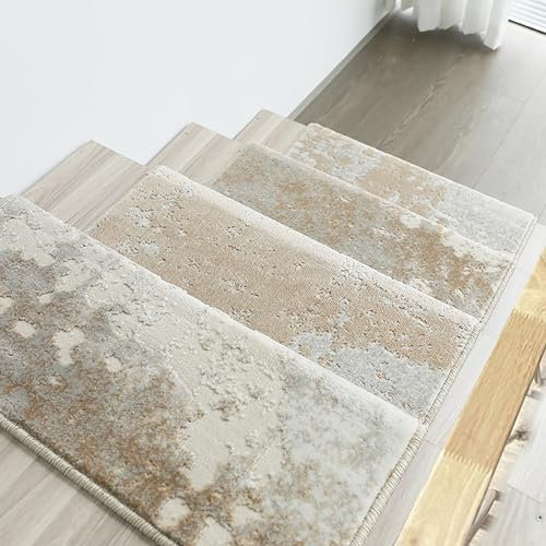 XRRJFYH Stufenmatten Innen 5 Stück Treppenteppich Selbstklebend Reppen Treppenstufen Matten Rechteckig Teppich Treppenstufen(Beige,24x65cm)