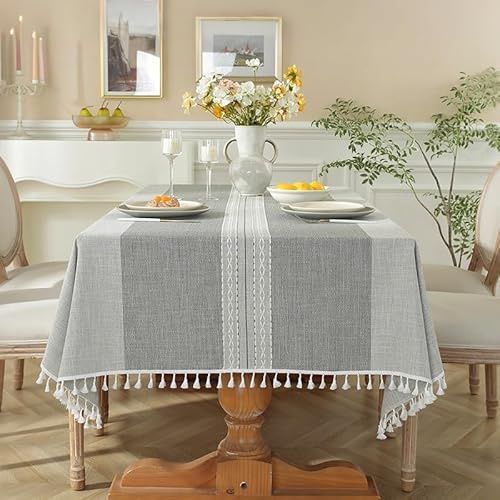 Lifetooler Nappe Rectangulaire Anti Tache Lin Coton Nappe de Table Cloth Impermeable Vintage Style Minimaliste pour Exterieur Jardin, Table Basse,Decoration Cuisine(Grise,140x220)